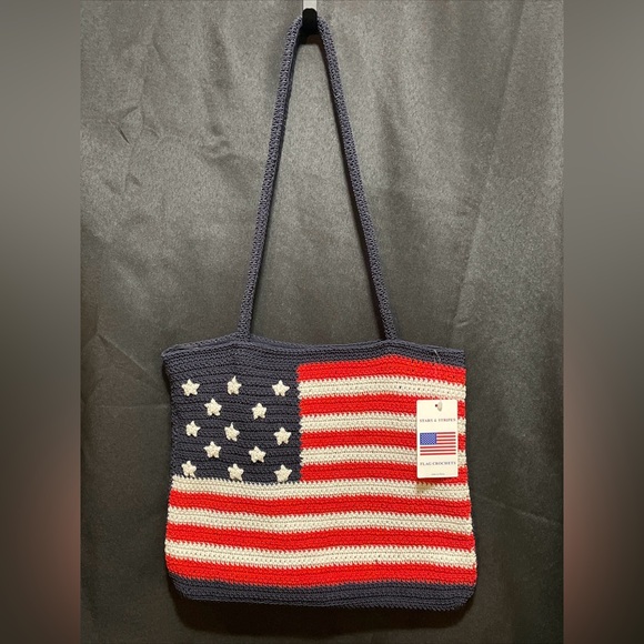Chateau American Flag Red White Blue Crochet Purse Handbag Bag USA Patriotic NWT - Picture 2 of 7